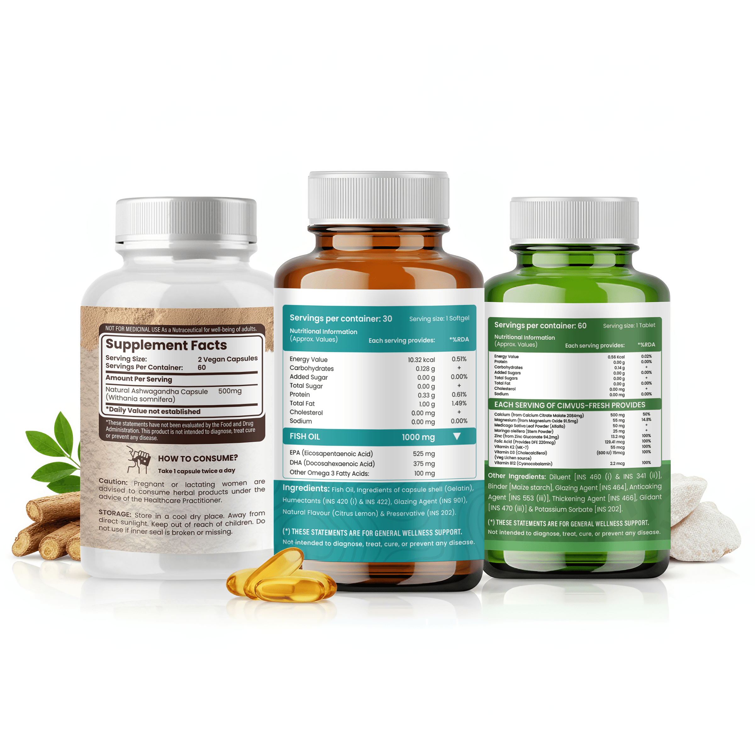 Omega 3 + Calcium + Ashwagandha Combo